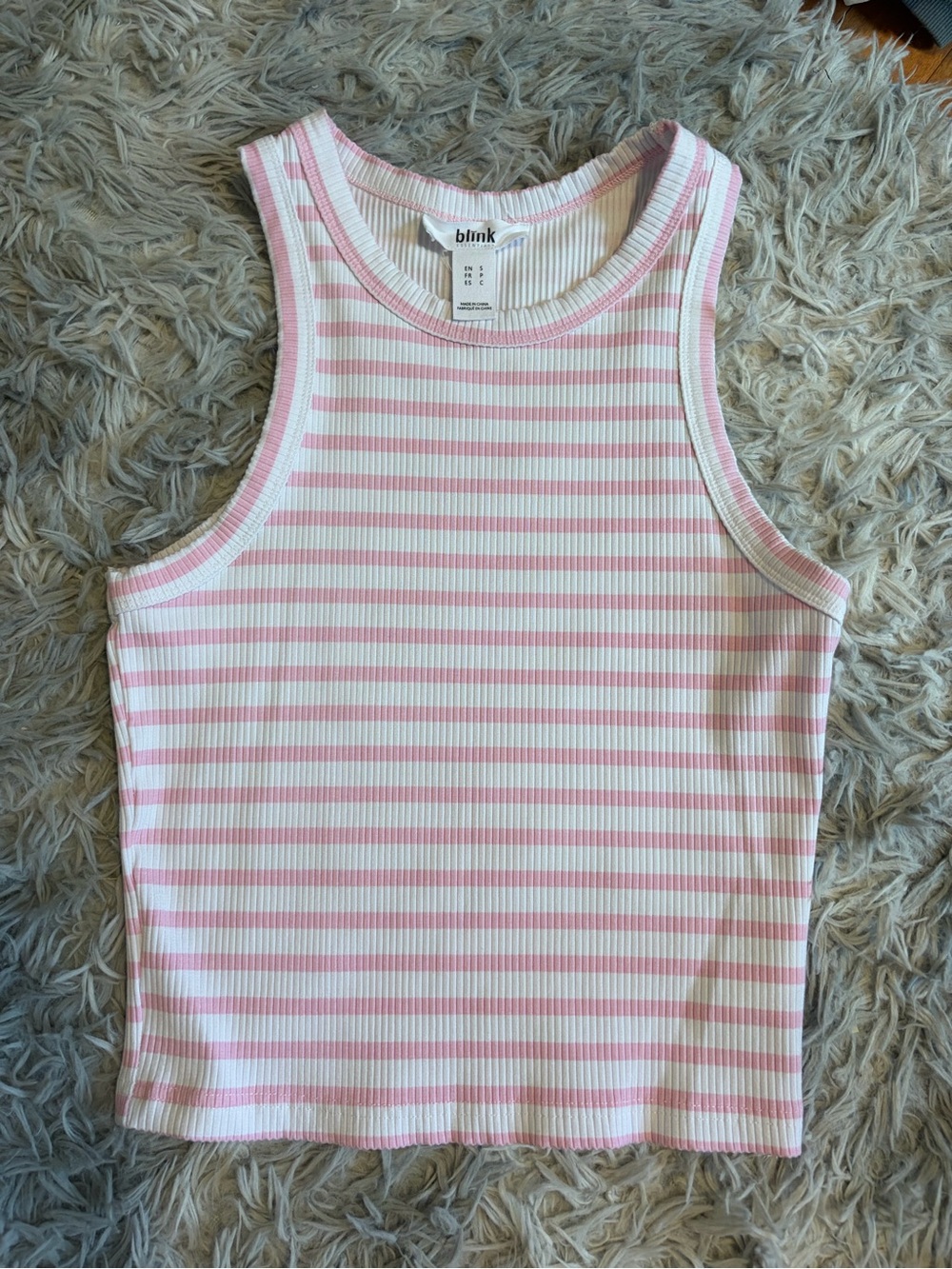 Pink & White Striped Ribbed Tank Top